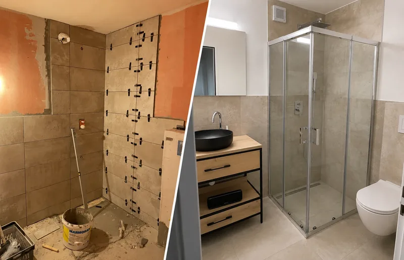 Badezimmer mit Dusche vorher und nachher